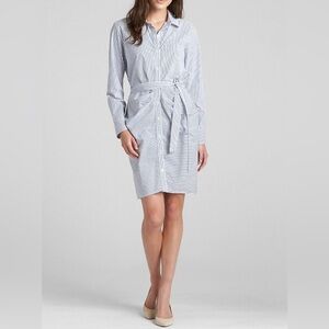 GAP Tie-Belt Stripe Shirtdress Blue and White Cotton Size Small